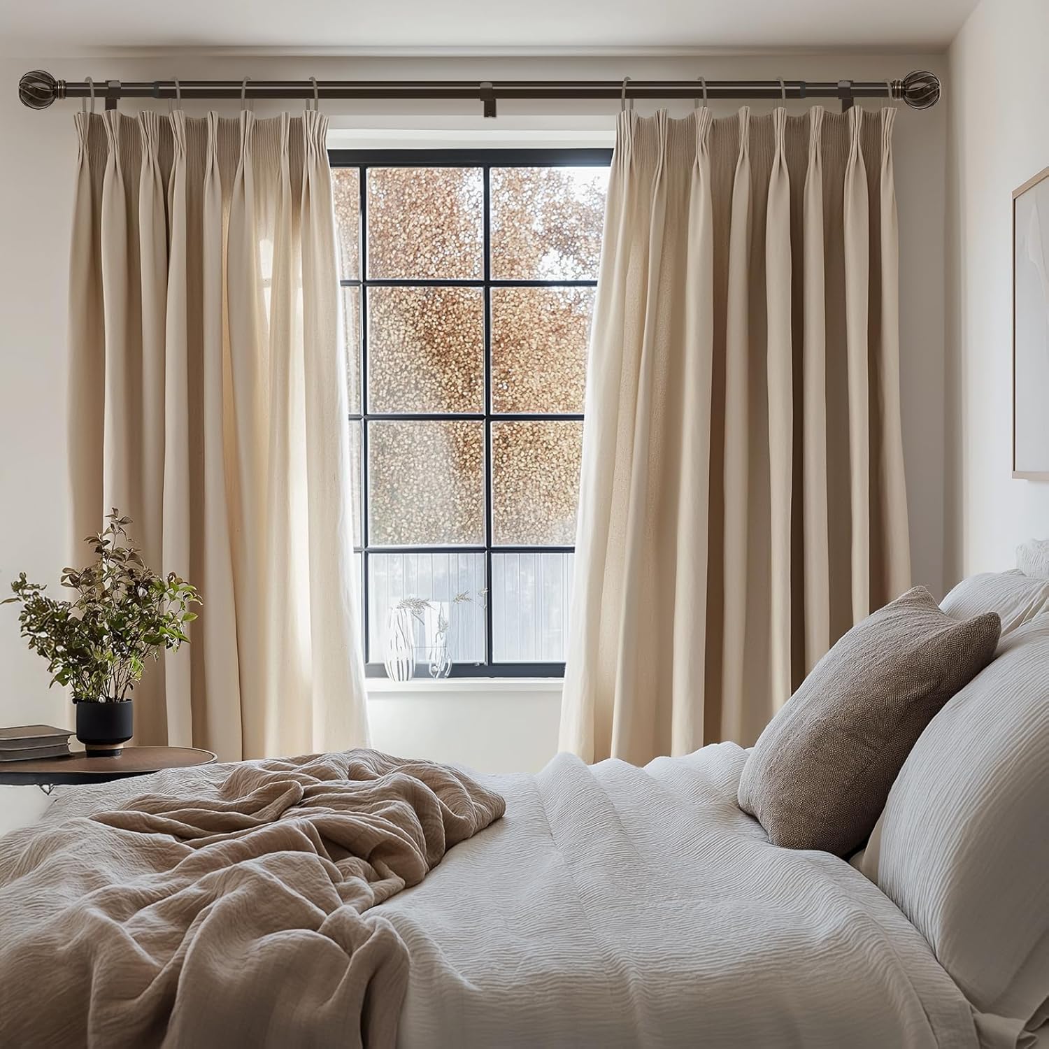 Brown Adjustable Window Curtain Rod with Decorative Finials