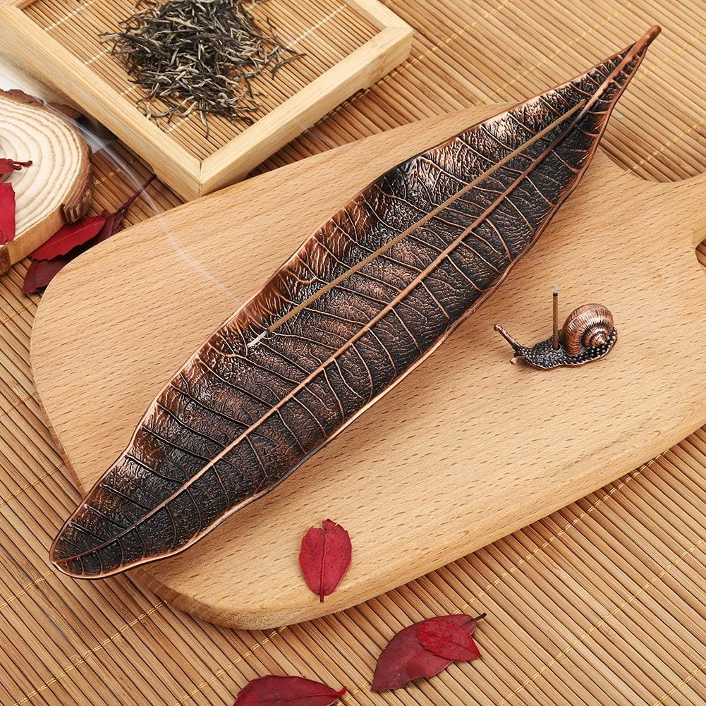 Accmor Red Copper Incense Holder Set with Leaf and Snail Burners
