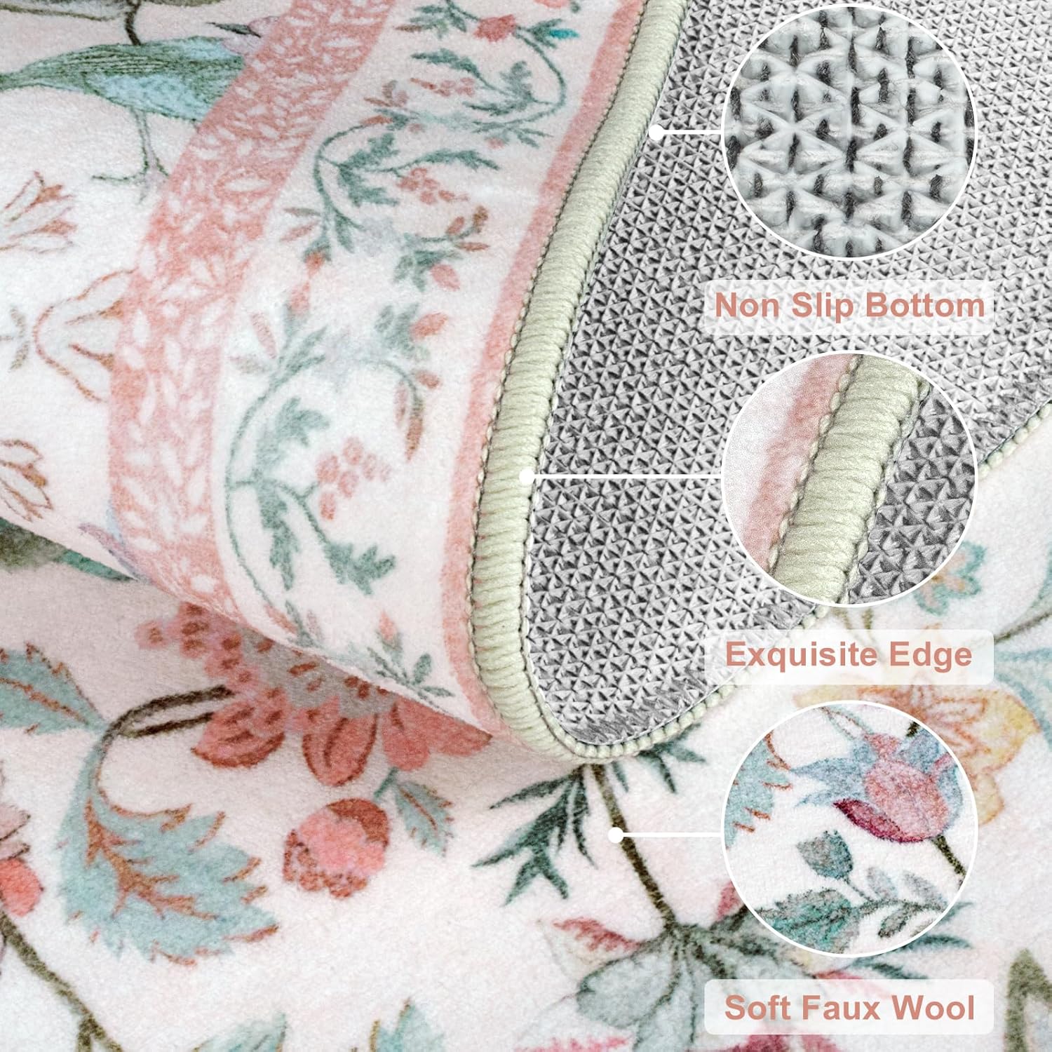Floral Washable Runner Rug 2x6 Pink for Hallways and Entryways