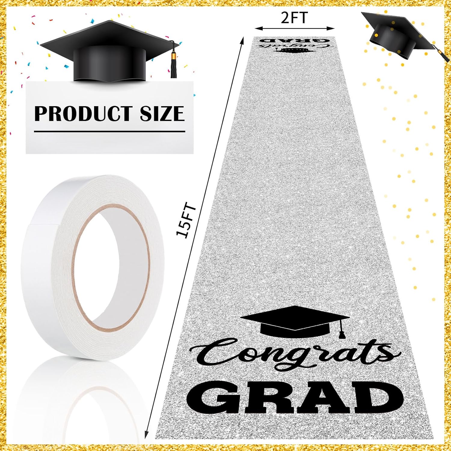 Glitter Silver Graduation Carpet Runner 2ft x15ft