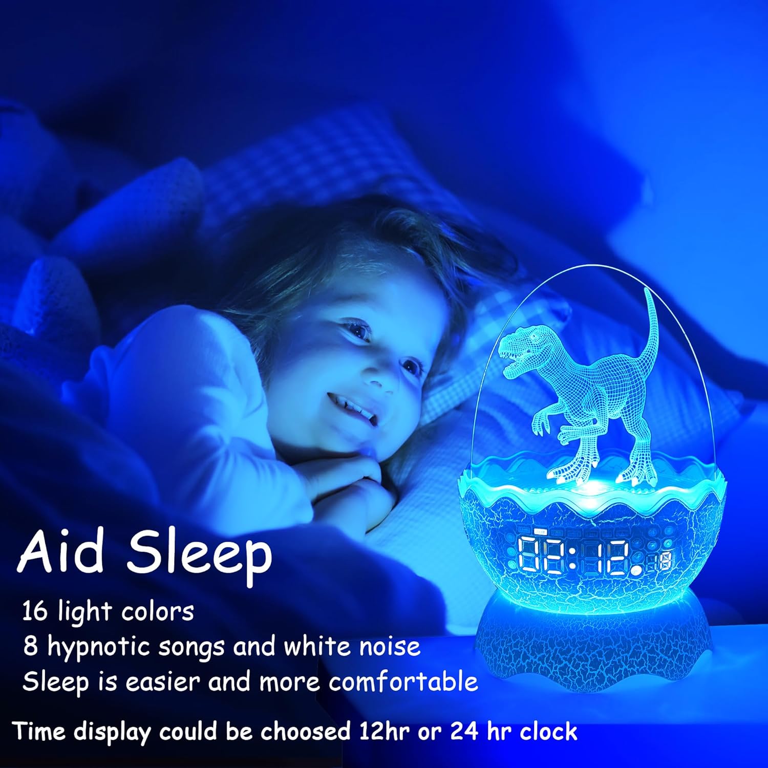 Dinosaur Night Light with Alarm Clock and Bluetooth Speaker