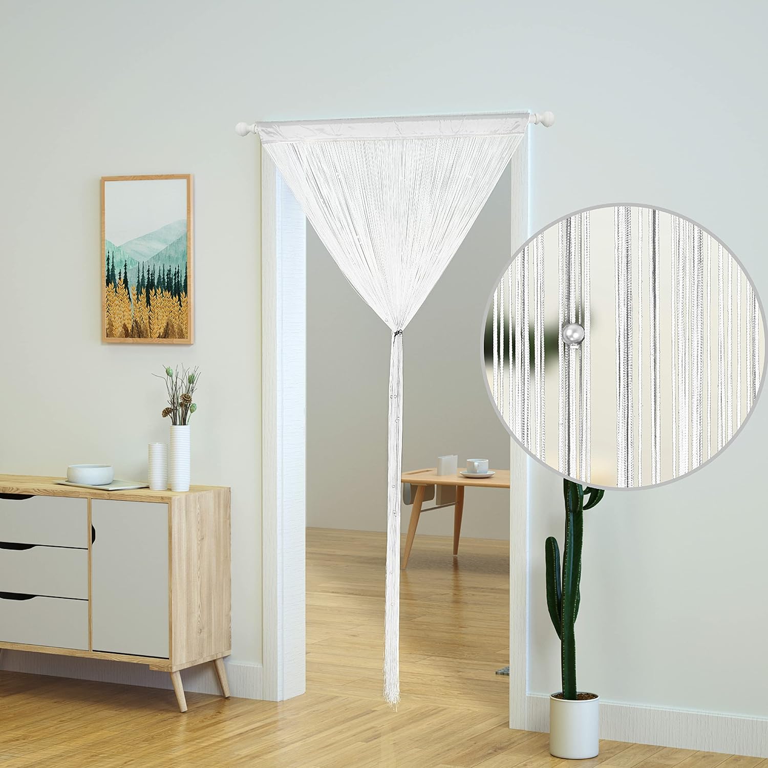 YaoYue Beaded Curtain Door Divider Decor 39x79in White