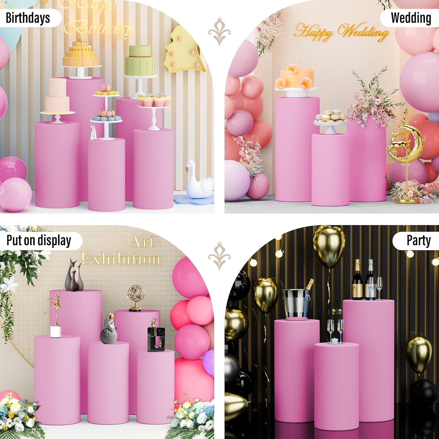 LEBENGURU 5Pcs Cylinder Pedestal Covers Pink