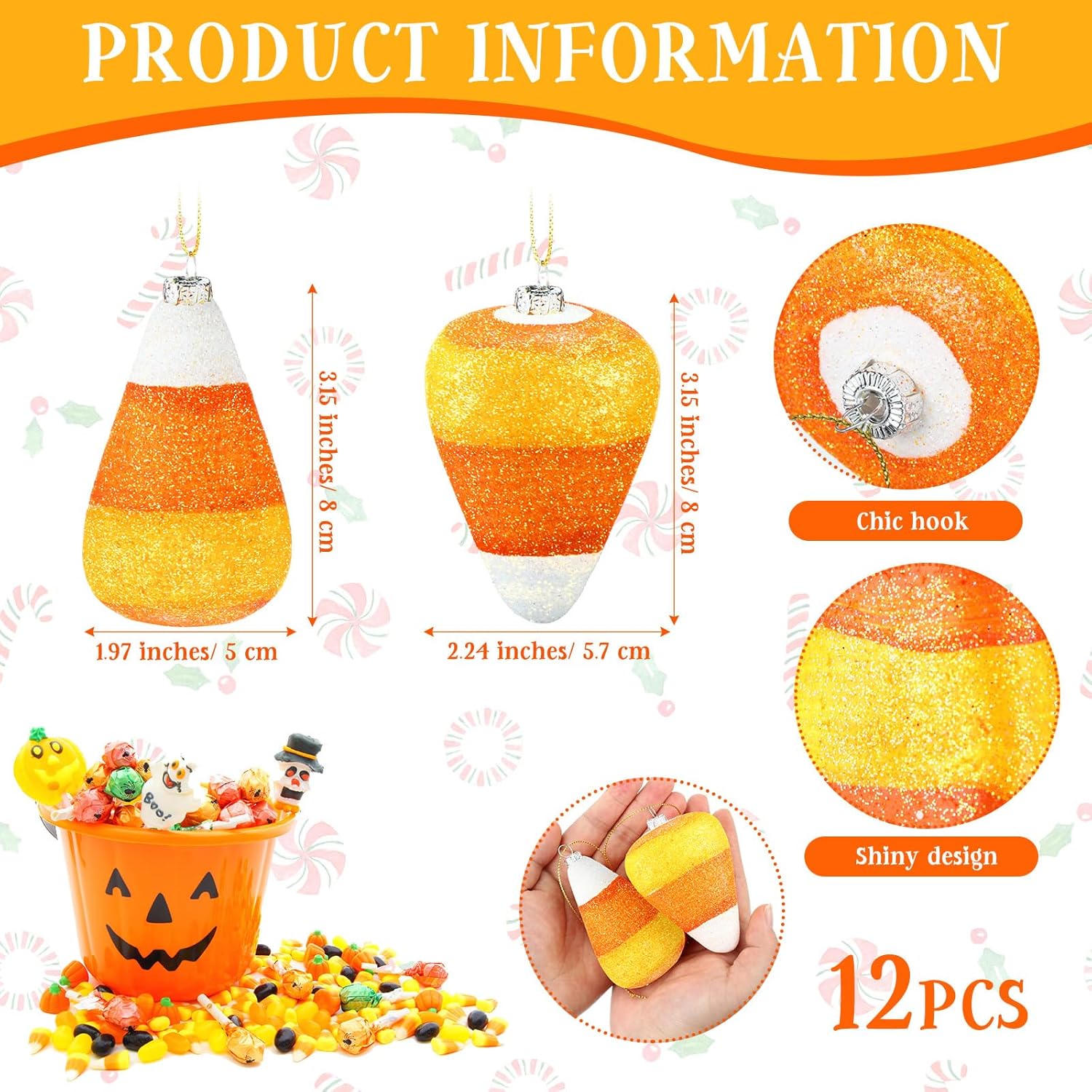 12 Pcs Halloween 3D Glitter Candy Corn Hanging Ornaments