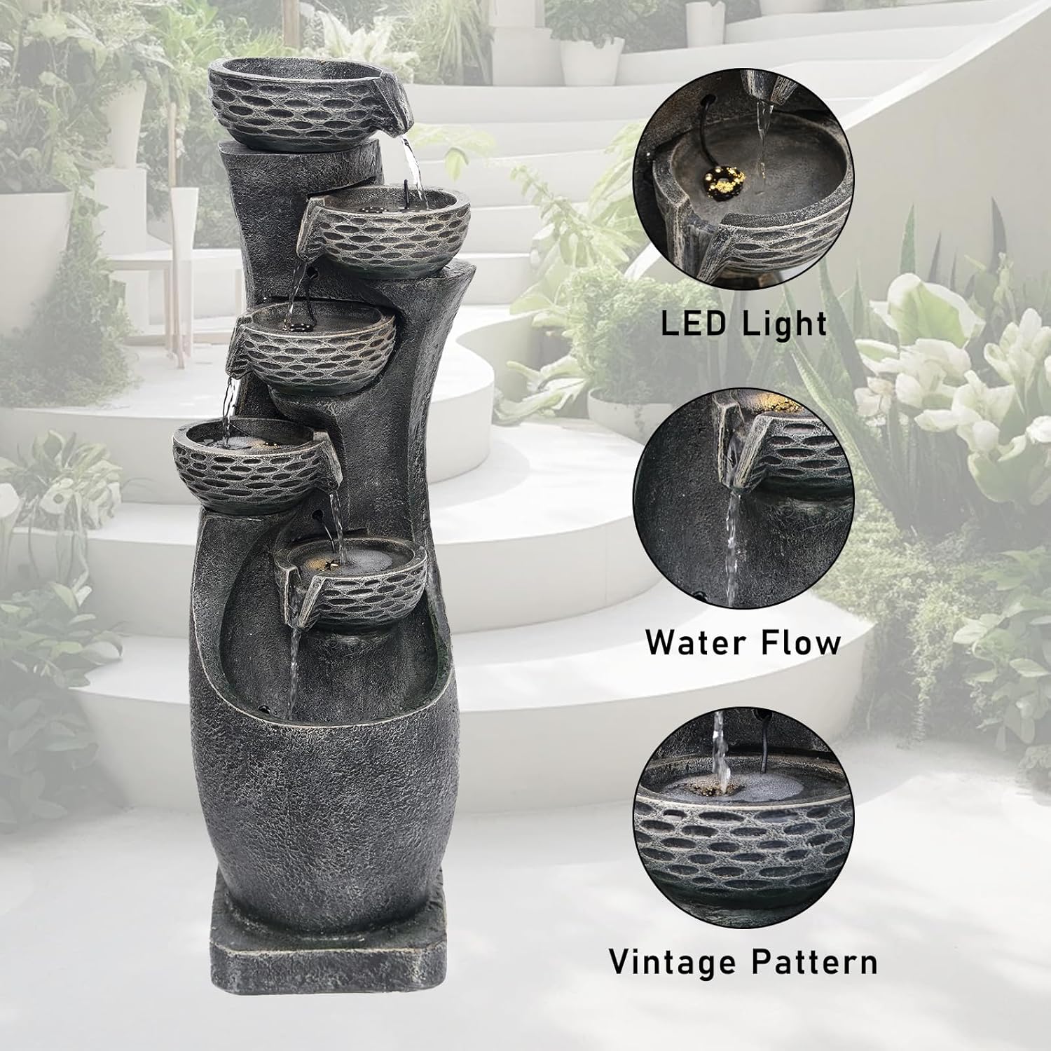 FountJoy 3583 H Modern Water Fountain with LED Light