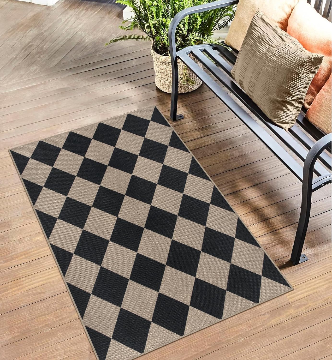 Easy Jute Checkered Entryway Rug Modern Non-Slip Indoor Outdoor Mat