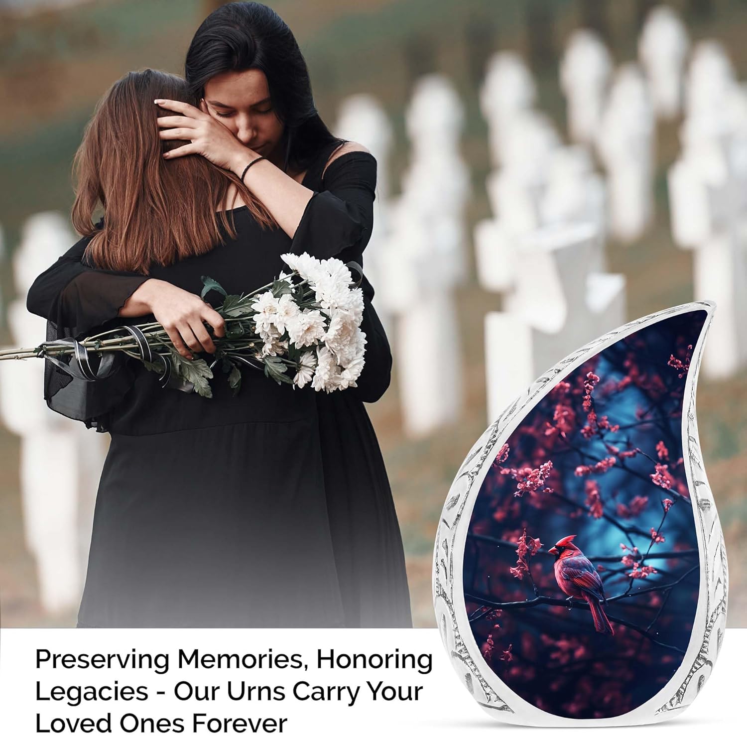 Red Cardinal Bird Urn for Adult Ashes 10 Inch Metal Cremation Urn