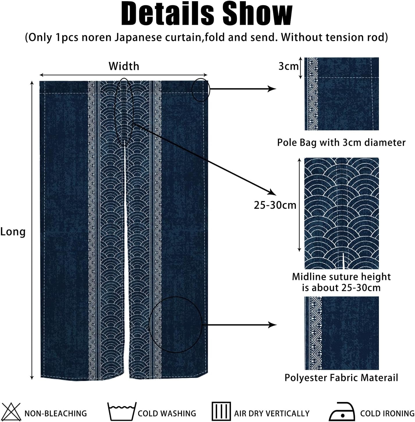 Royal Blue Noren Door Curtain 335 x 559 Inches