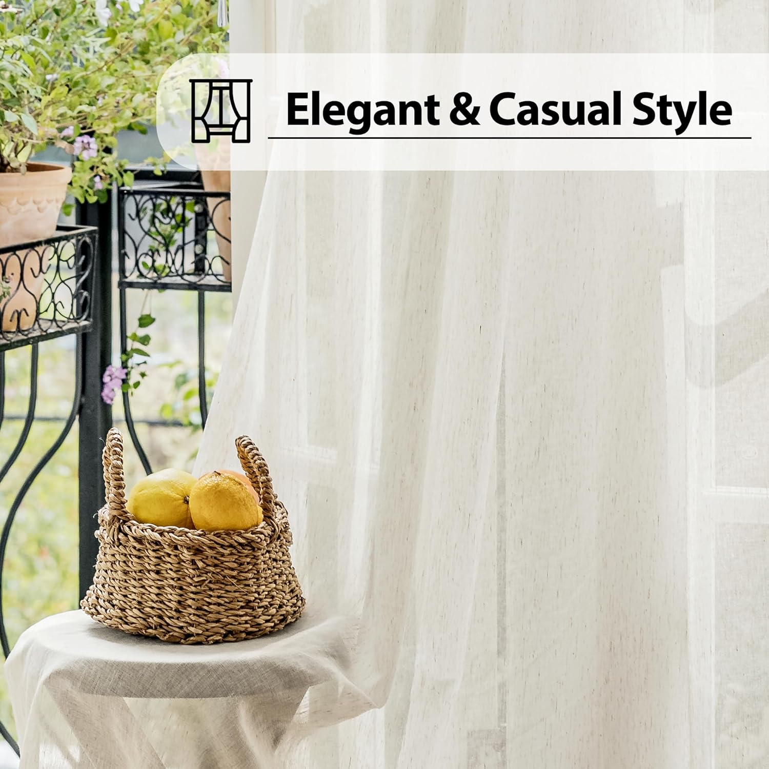 Linen Sheer French Door Curtain Panels 72 Inches Long