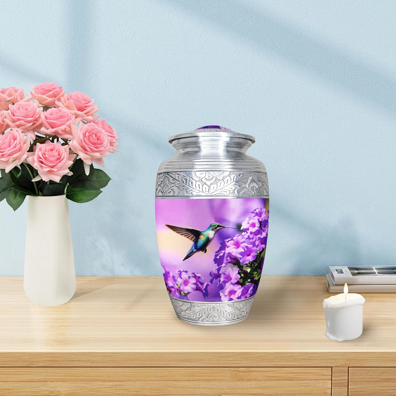 M MEILINXU Purple Hummingbird Cremation Urn