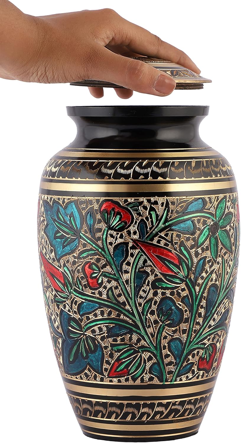 Brass Hand-Painted Urn for Adult Ashes Large Capacity