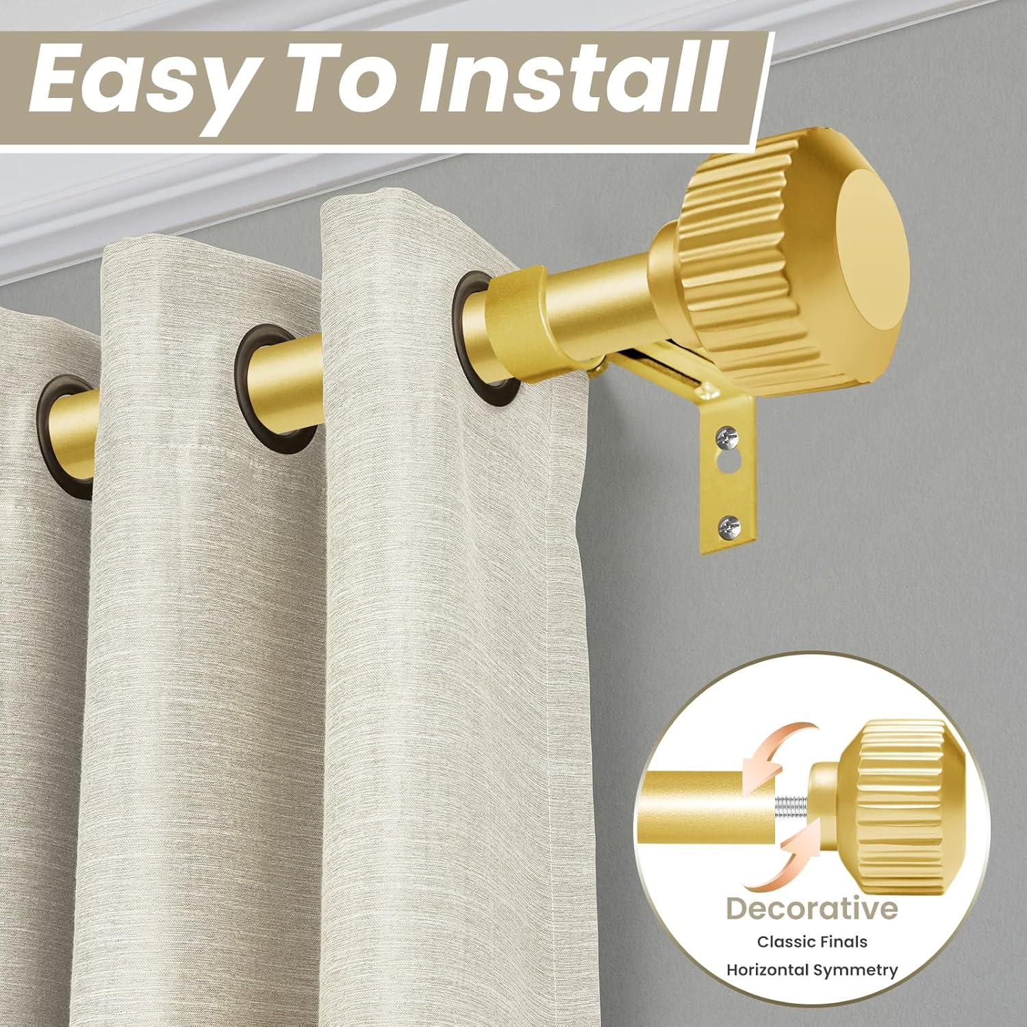 Warm Gold Curtain Rods 66-120 Inch Heavy Duty Adjustable
