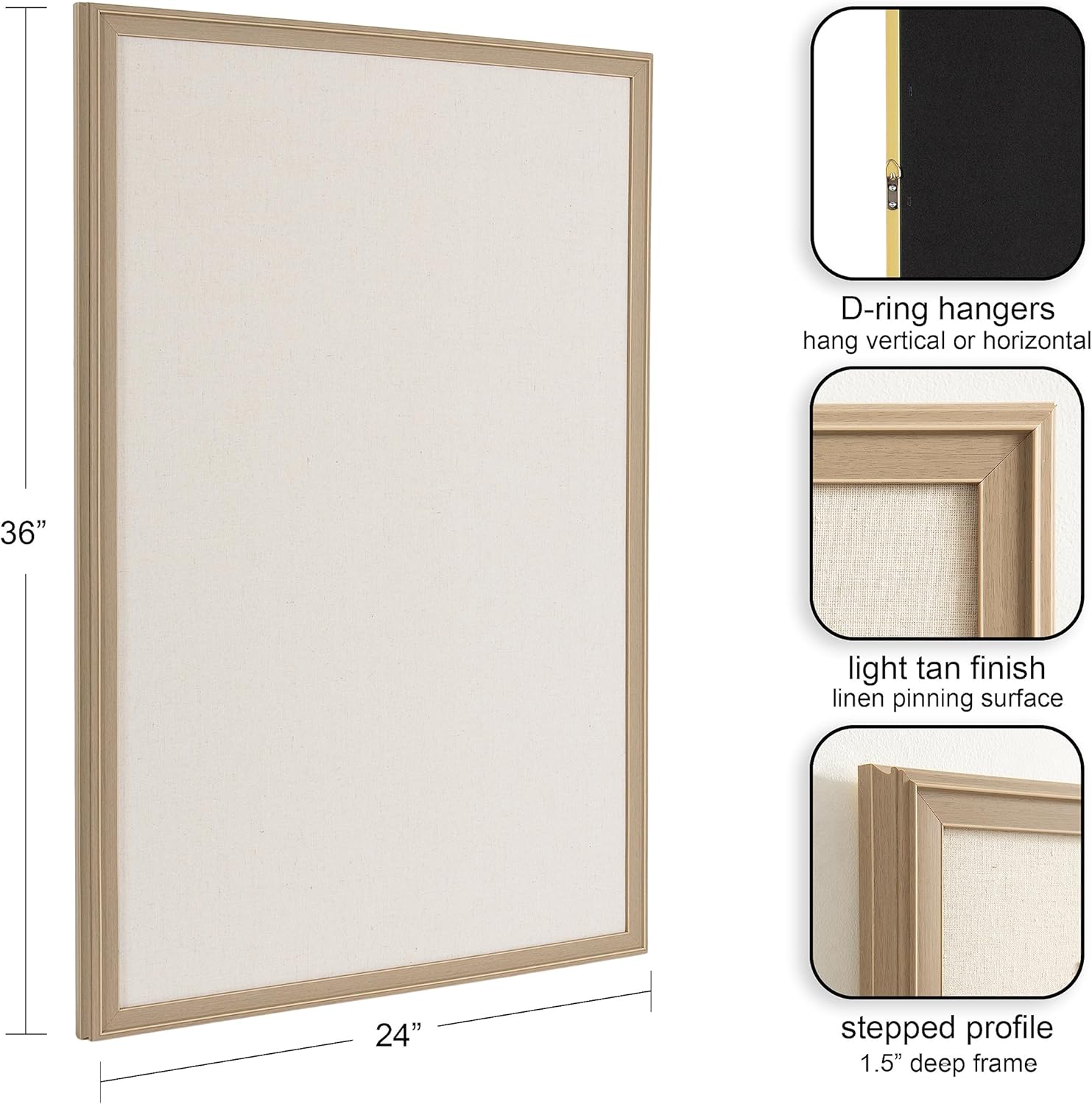 Kate and Laurel Oakhurst Linen Fabric Pinboard 24x36