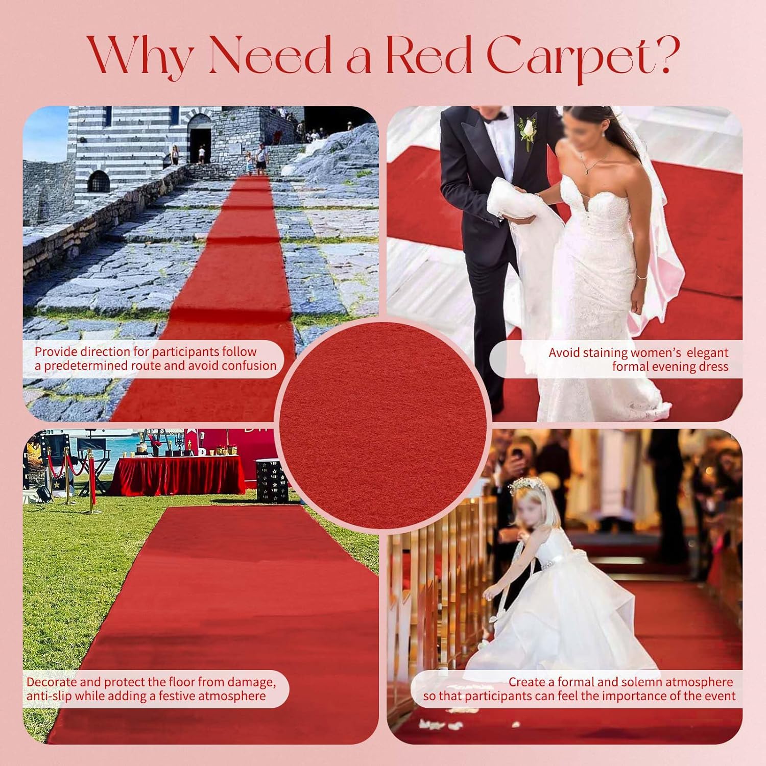 Luxury Red Carpet Runner 3x10 ft Non-Slip Rubber Backing