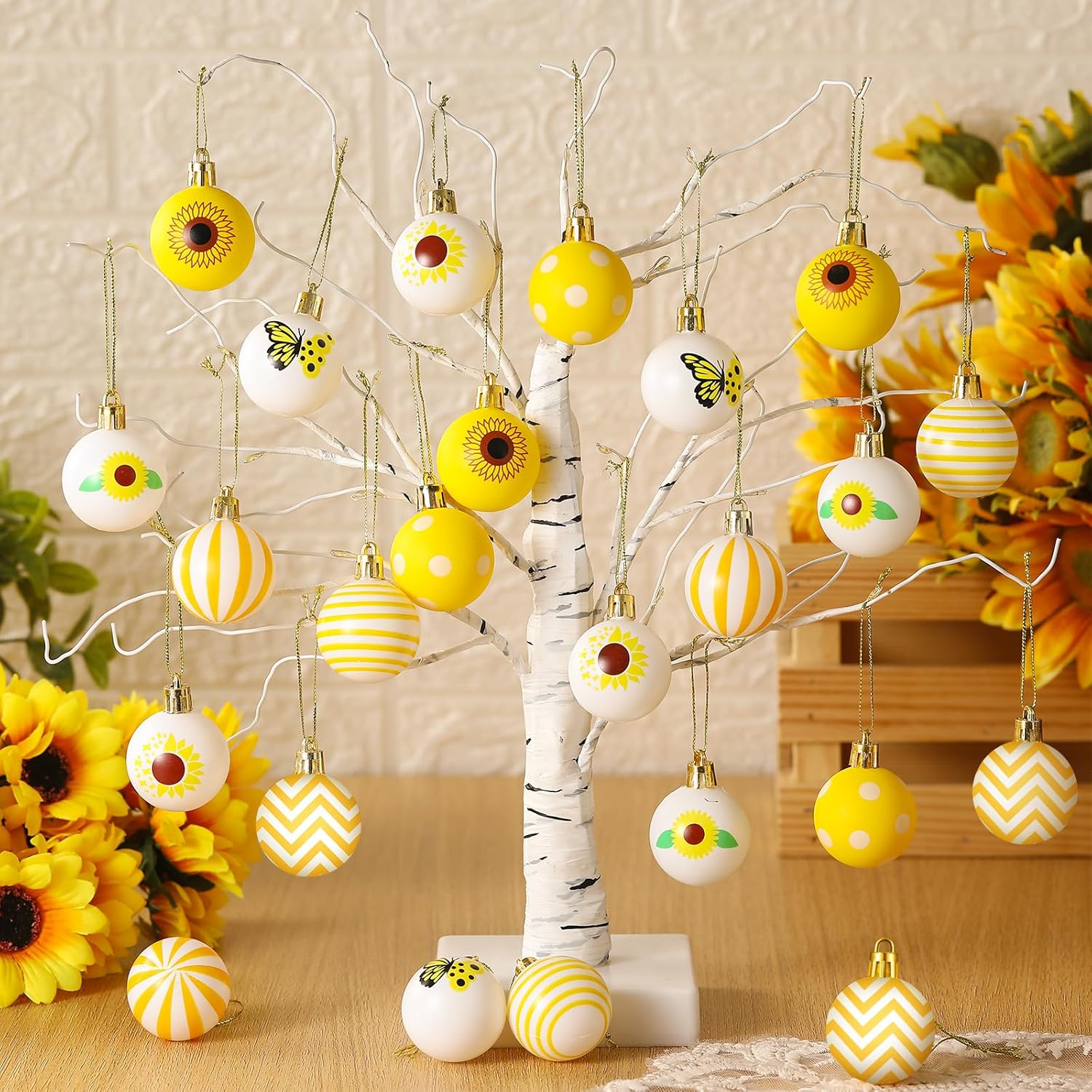 Barydat 24 Pcs Yellow Sunflower Hanging Decorations