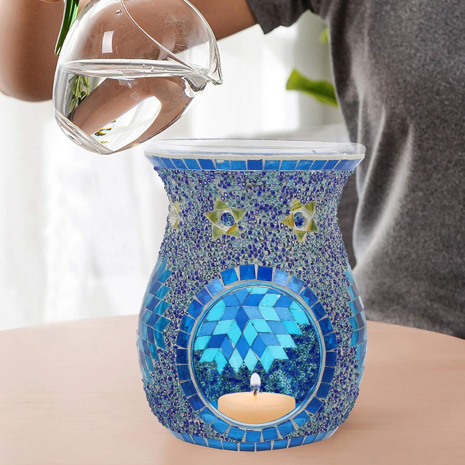 Uonlytech Mosaic Glass Oil Burner Bohemian Style