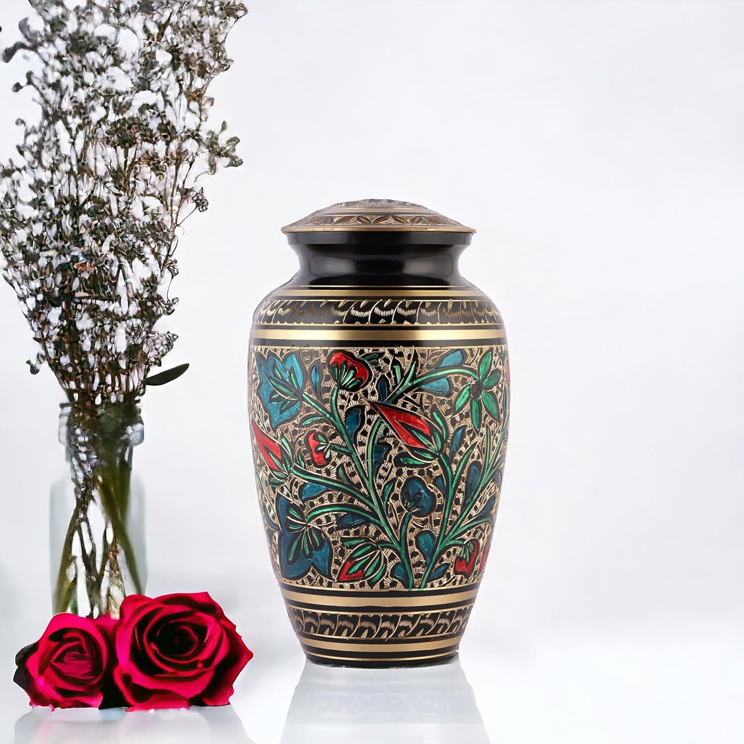 Brass Hand-Painted Urn for Adult Ashes Large Capacity