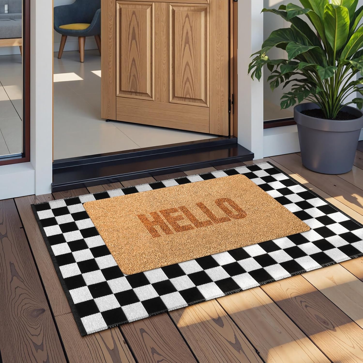 Seavish Checkered Rug 2x3 ft Black White Moroccan Pattern