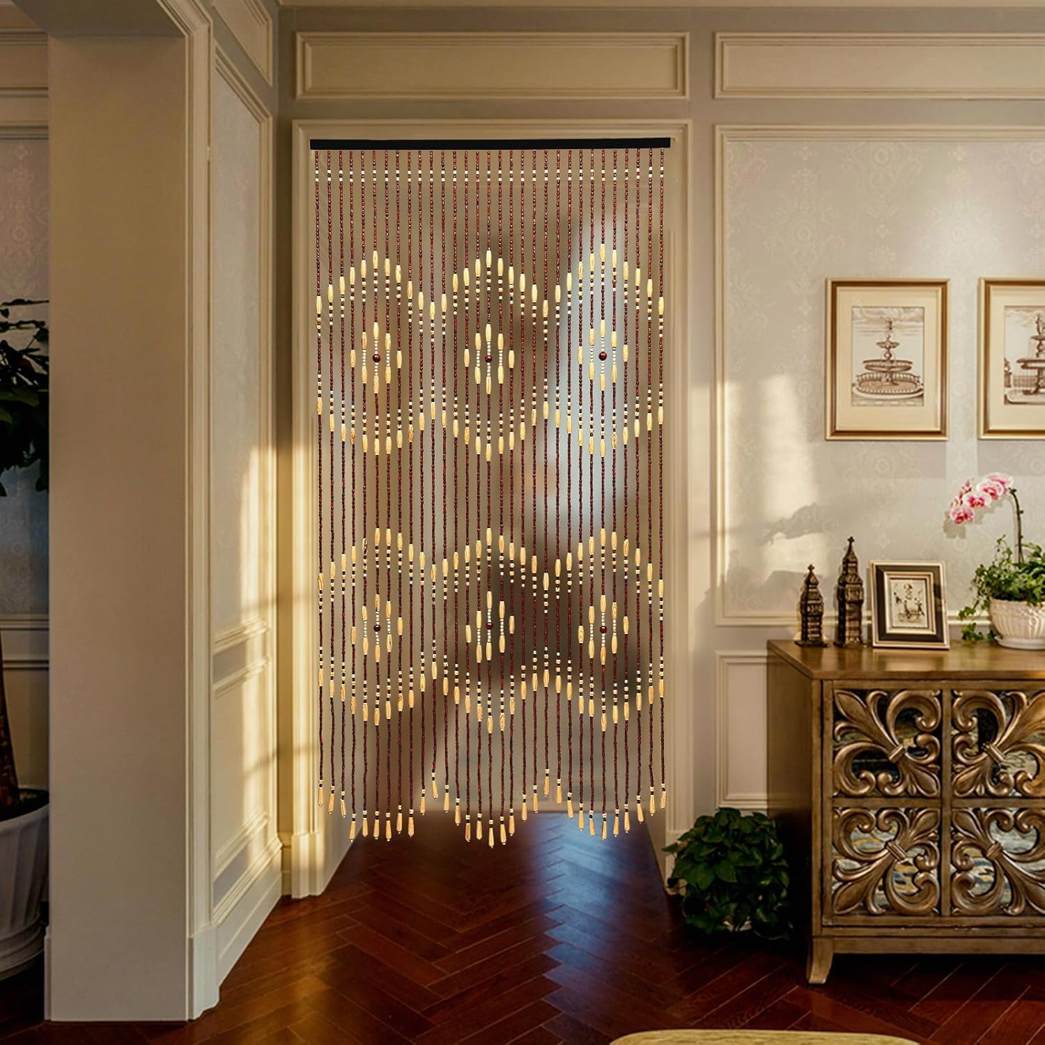 Natural Wooden Door Beaded Curtain with 31 Strands