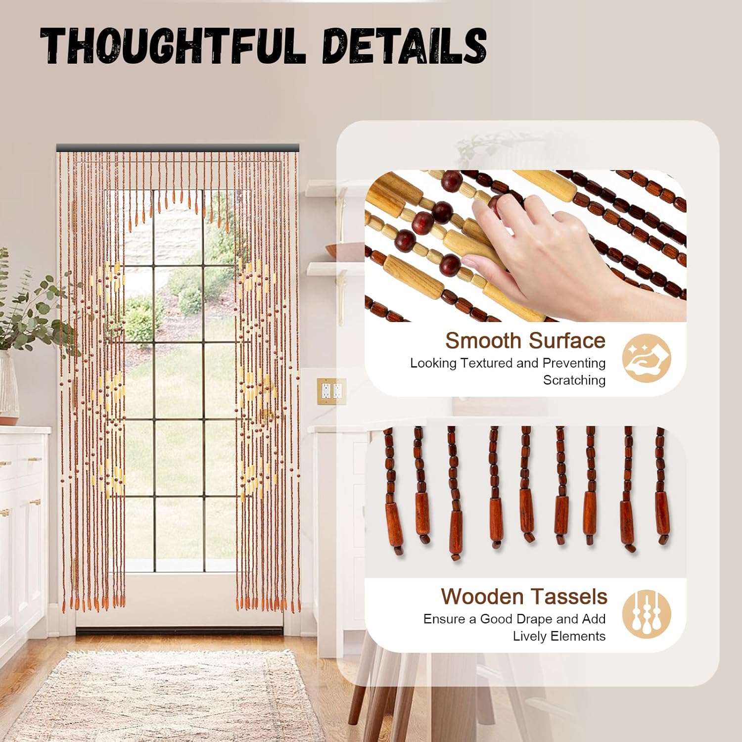 Hopuers Bamboo Beaded Curtain for Doorway 32 Lines