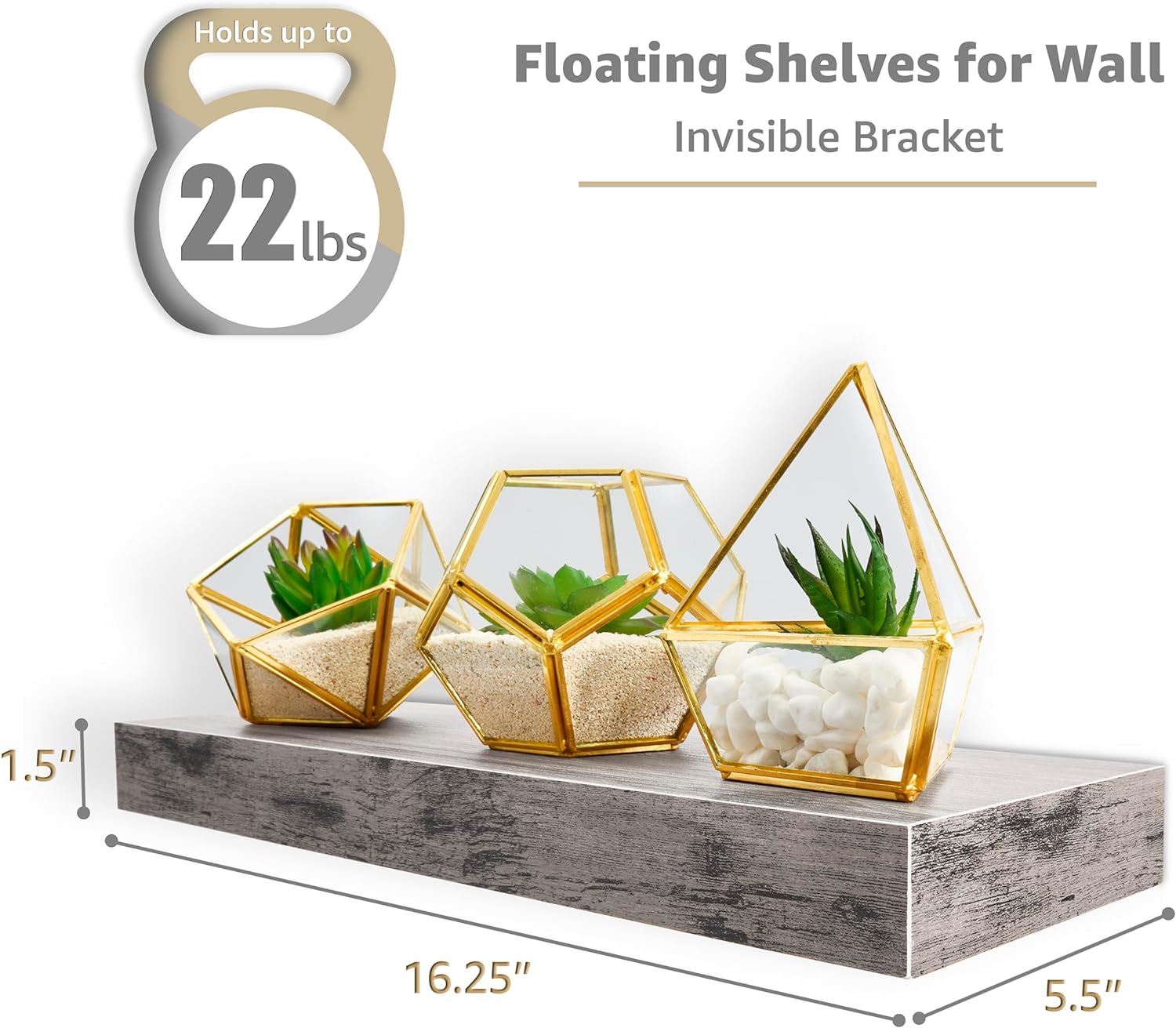 Sorbus Floating Shelves Wall Mount Gray 3 Pack