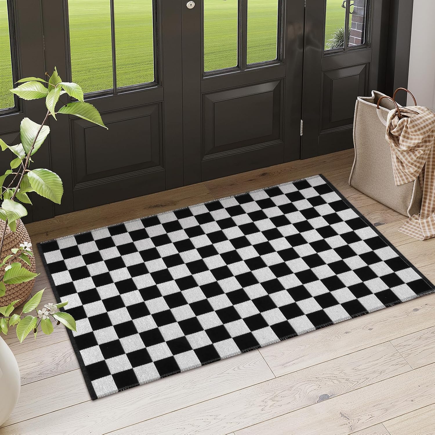 Seavish Checkered Rug 2x3 ft Black White Moroccan Pattern