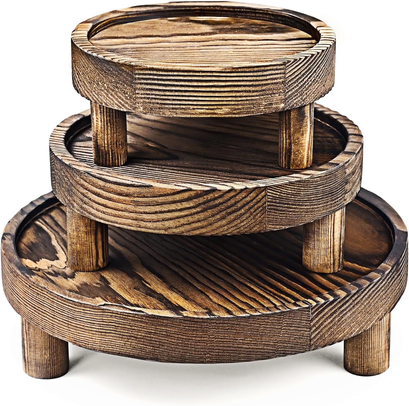 Wood Display Riser Set 3 Piece Rustic Brown