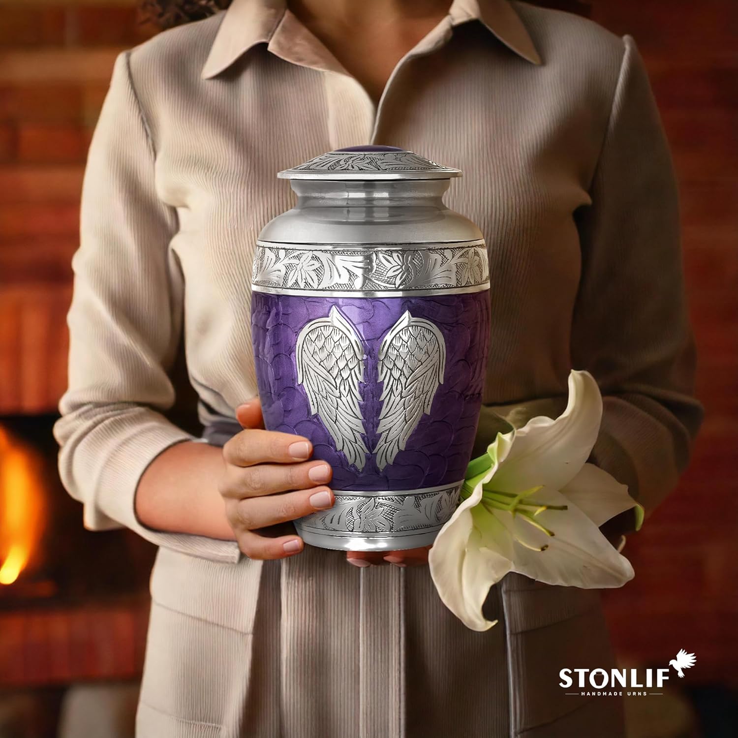 Stonlif Angel Wings Cremation Urn - Purple Large