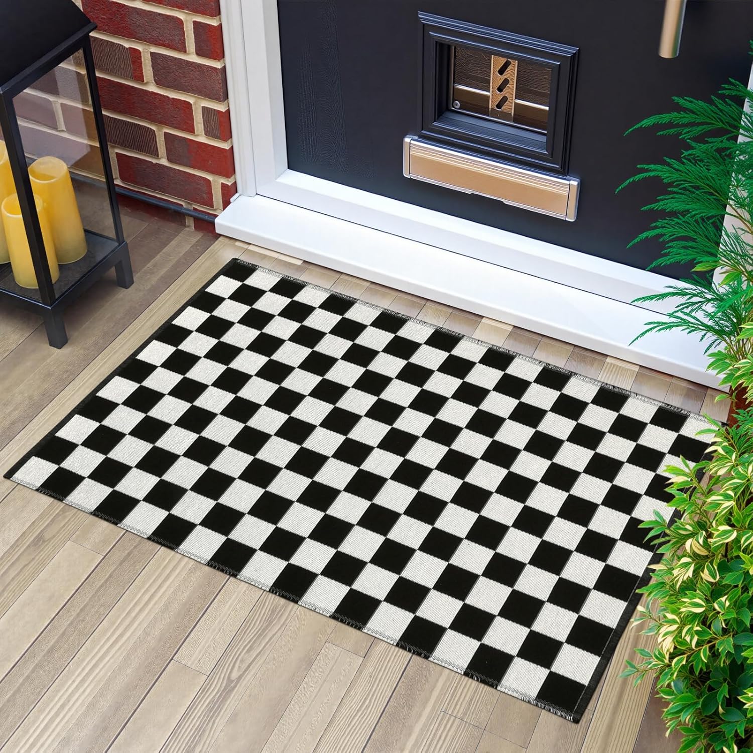 Seavish Checkered Rug 2x3 ft Black White Moroccan Pattern
