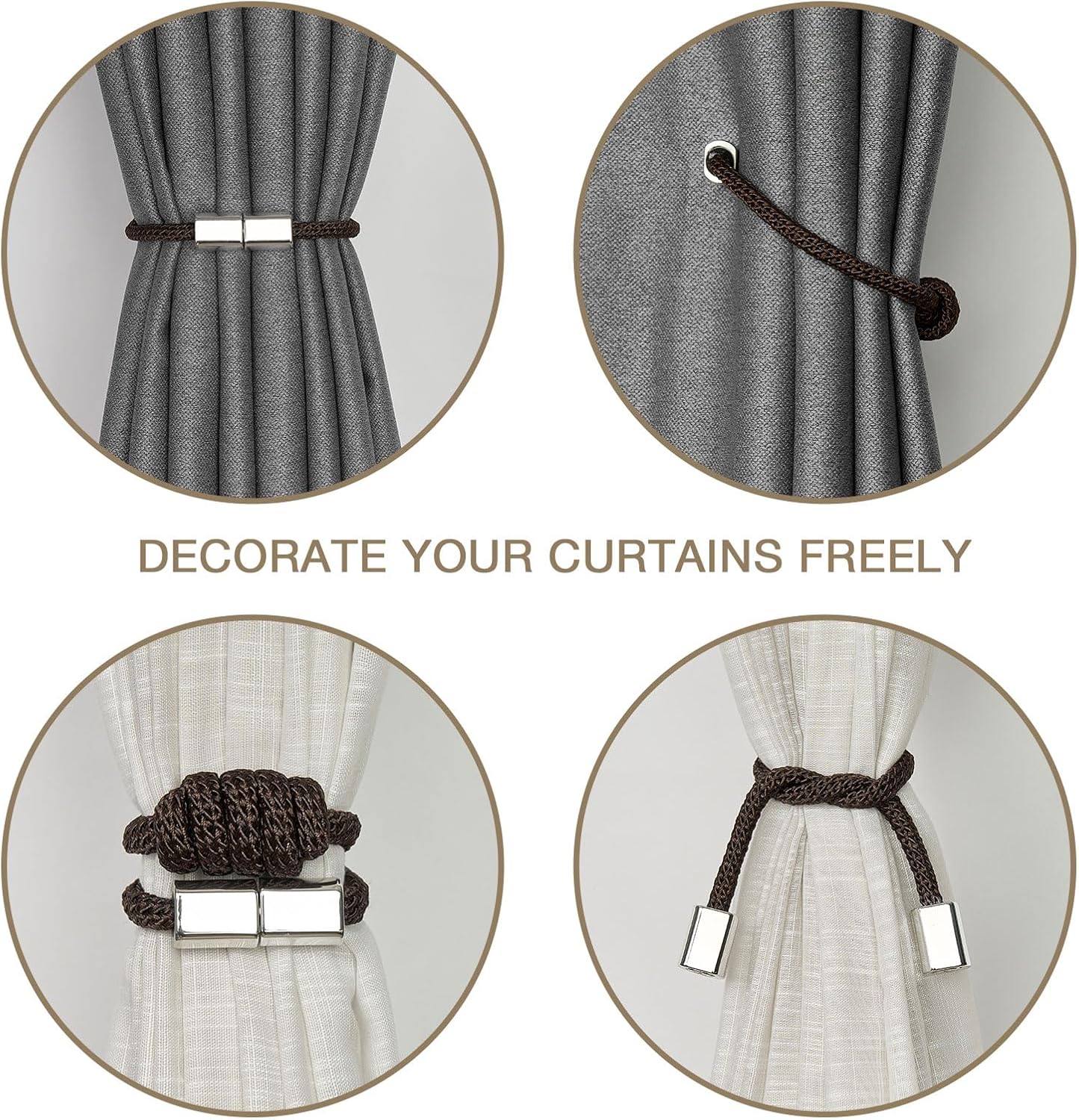 NICEEC 4 Pack Magnetic Curtain Tiebacks Modern Elegant Design