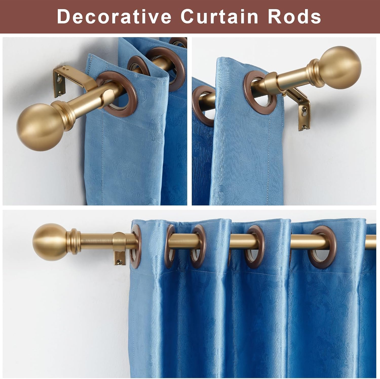 Warm Gold Decorative Curtain Rod with Ball Finials