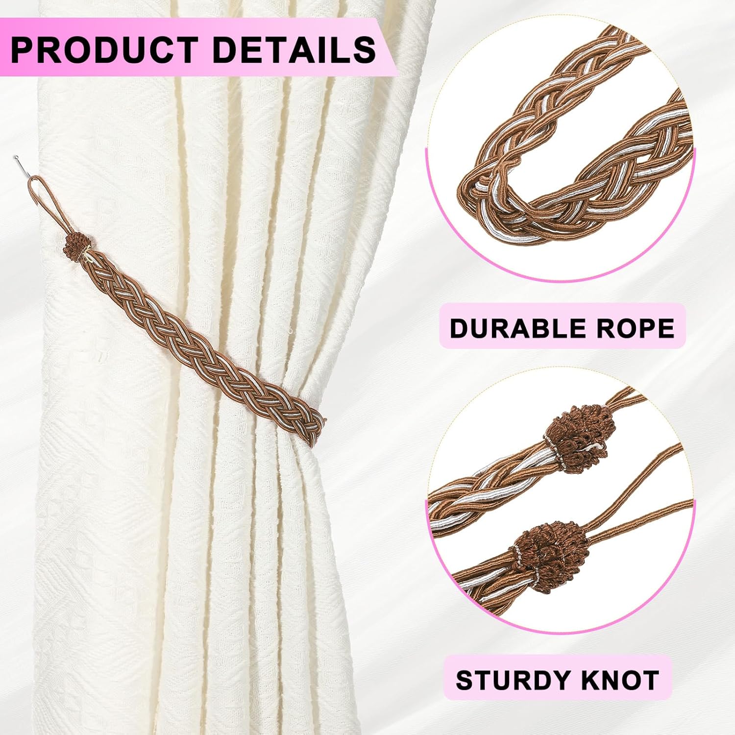 Uxcell 4 Pcs Curtain Tiebacks Brown 56cm