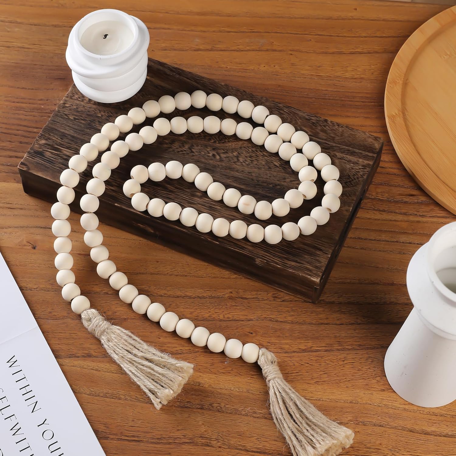Handcrafted Wood Beads Tassel Garland - 58 Inches Boho Decor