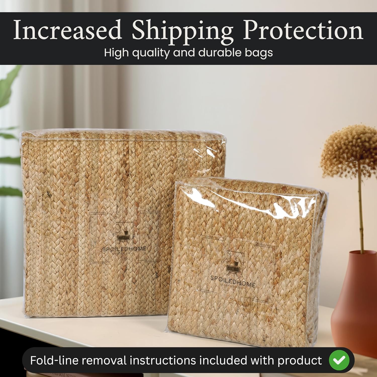 SpoiledHome Jute Rug 2x3 Farmhouse Entryway Mat