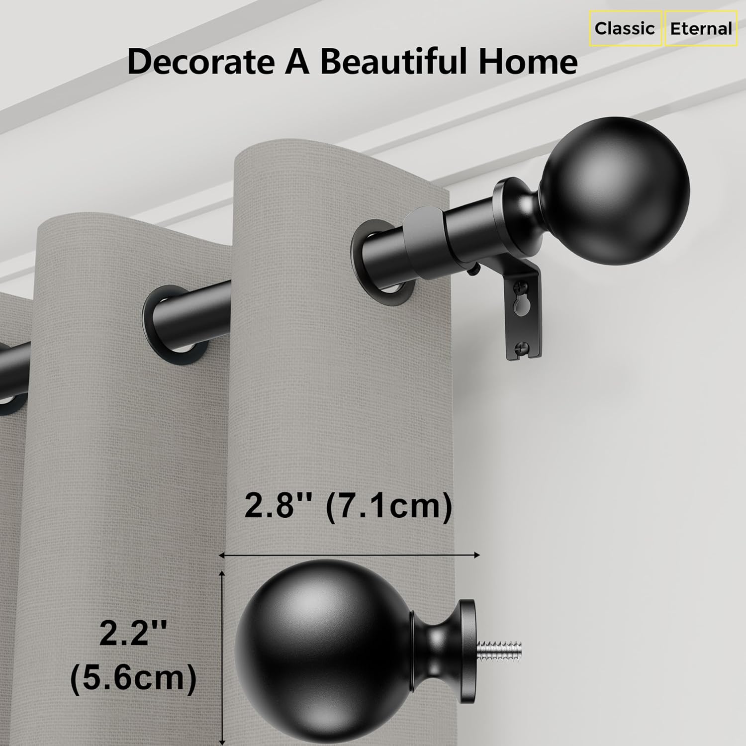 BloomFlower 118 Inch Adjustable Curtain Rods with Black Finials