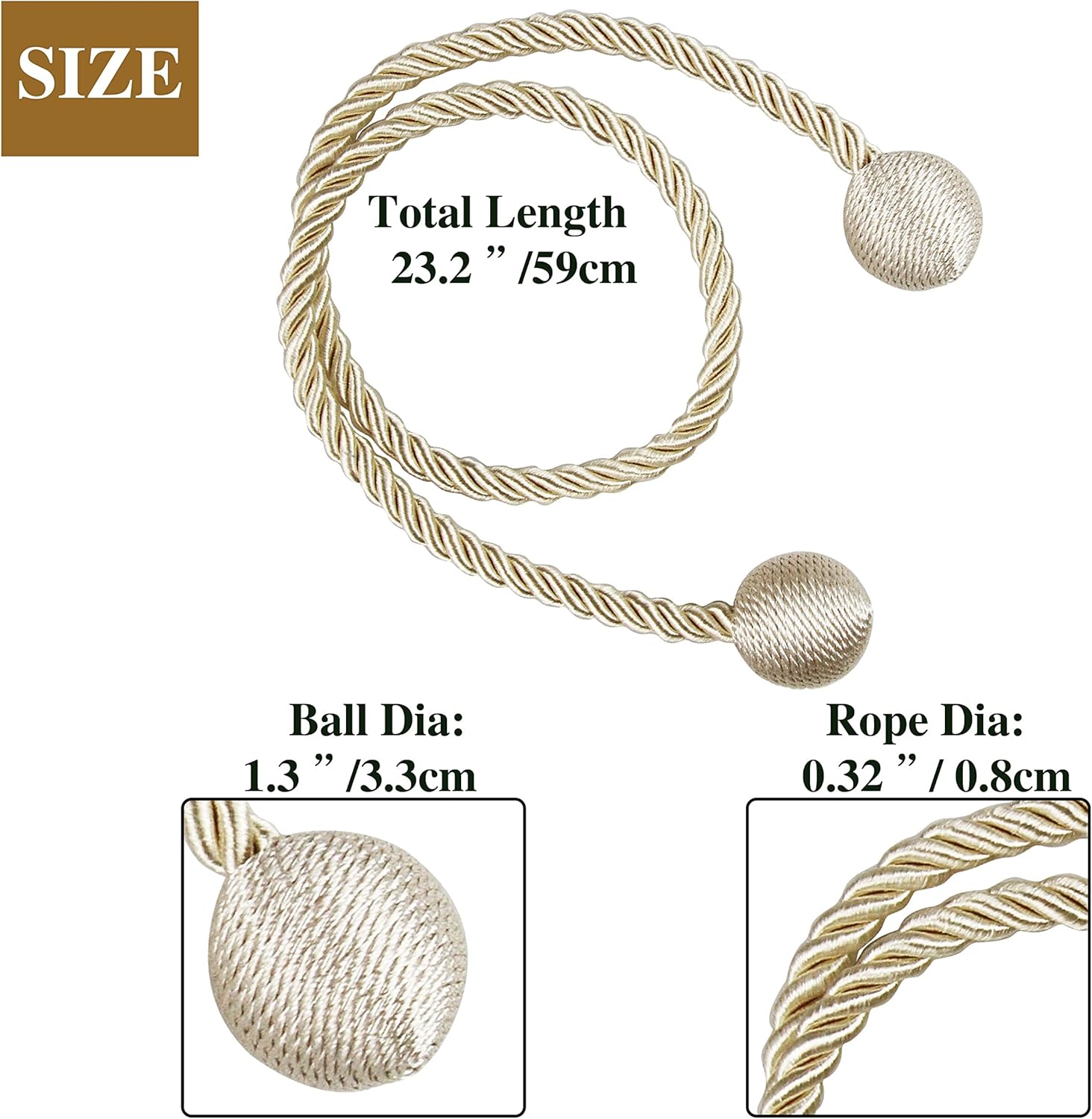 Modern Outdoor Curtain Tiebacks in Beige Set of 2
