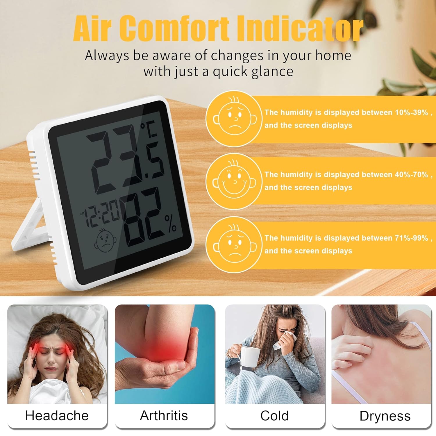 Indoor Thermometer Hygrometer with Alarm Clock Display