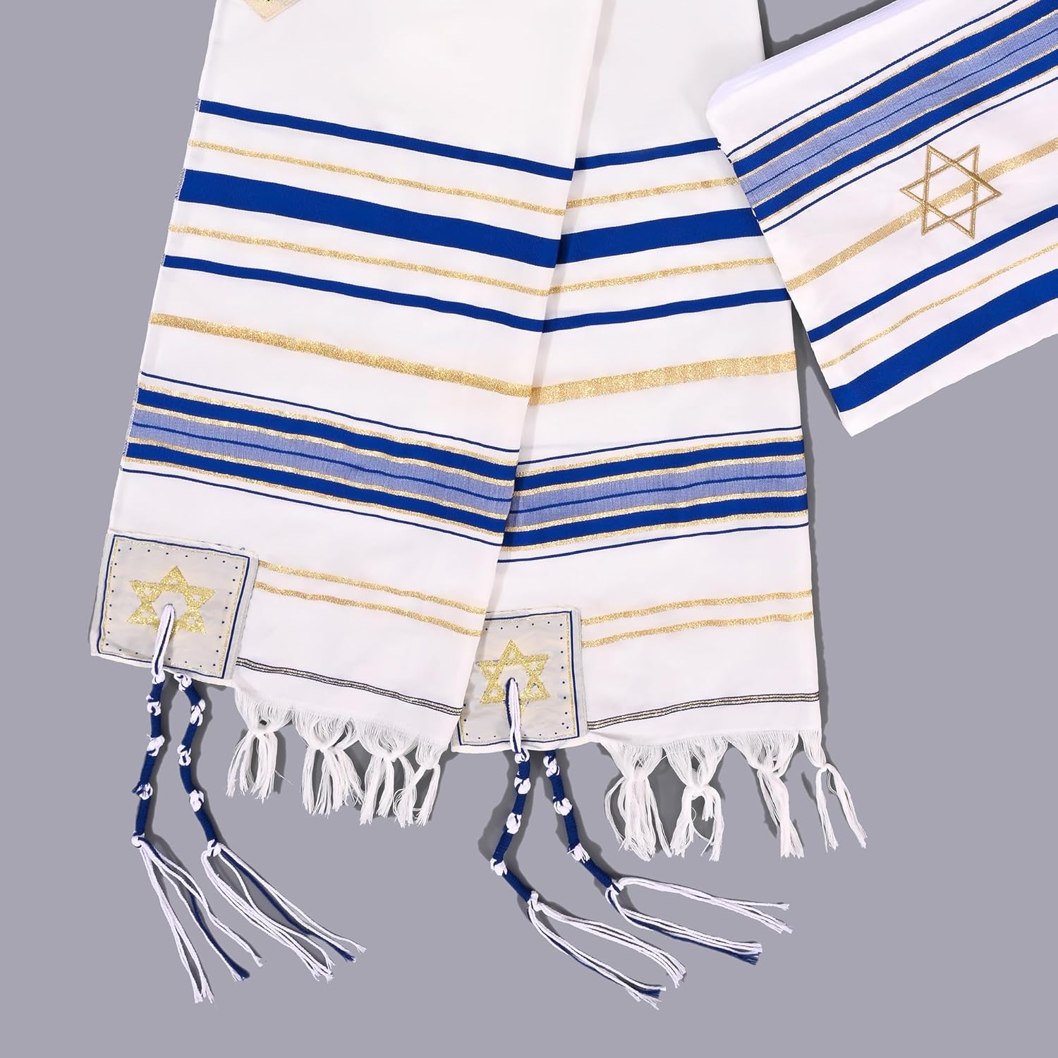 Rooherd Jewish Blue and White Tzitzits Set for Men Women