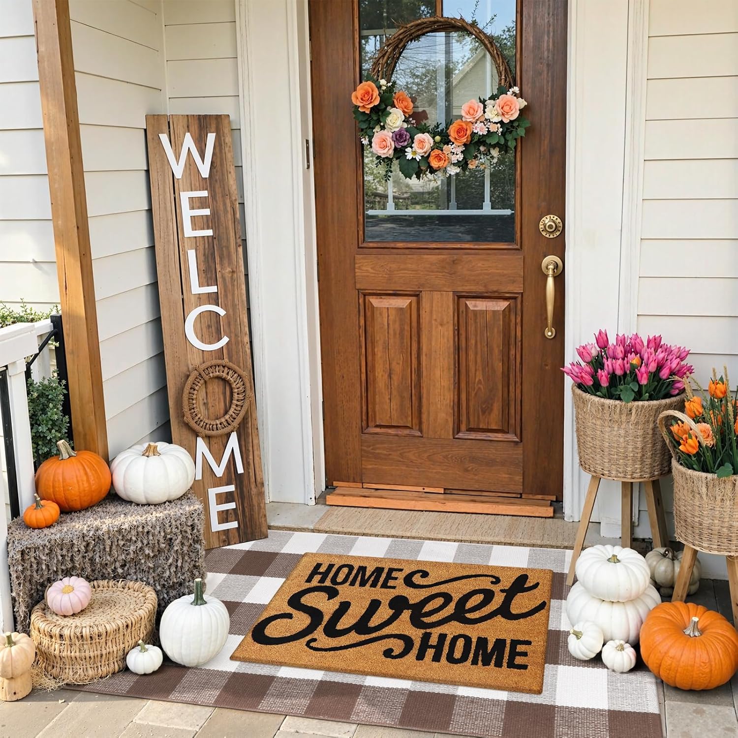 KIMODE Buffalo Plaid Front Door Mat 24x51