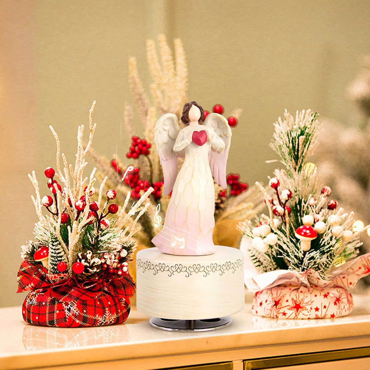 Angel Music Box - Hand-Painted Resin Figurine with Heart