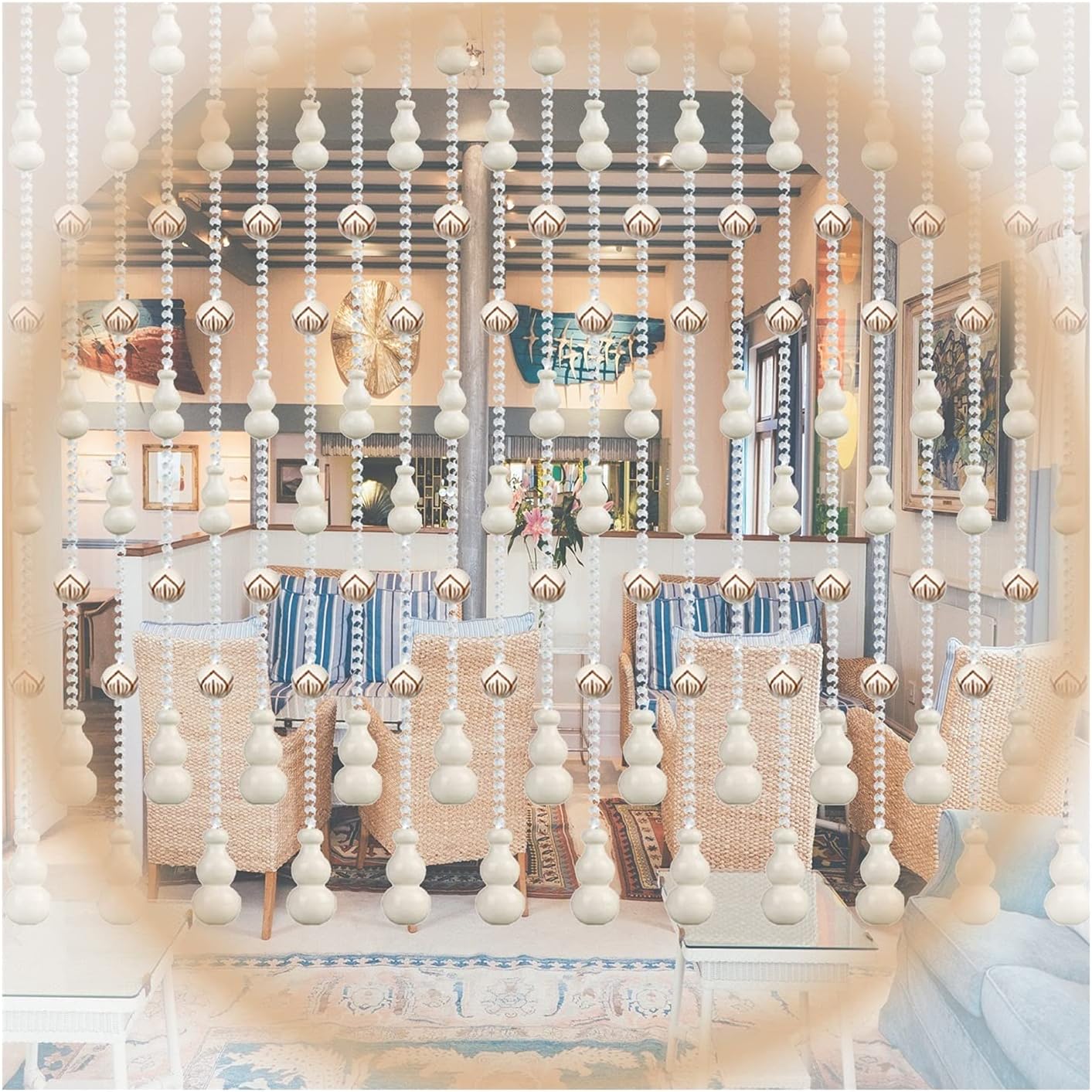 Beaded Partition Curtain Natural Wooden Beads Door Divider