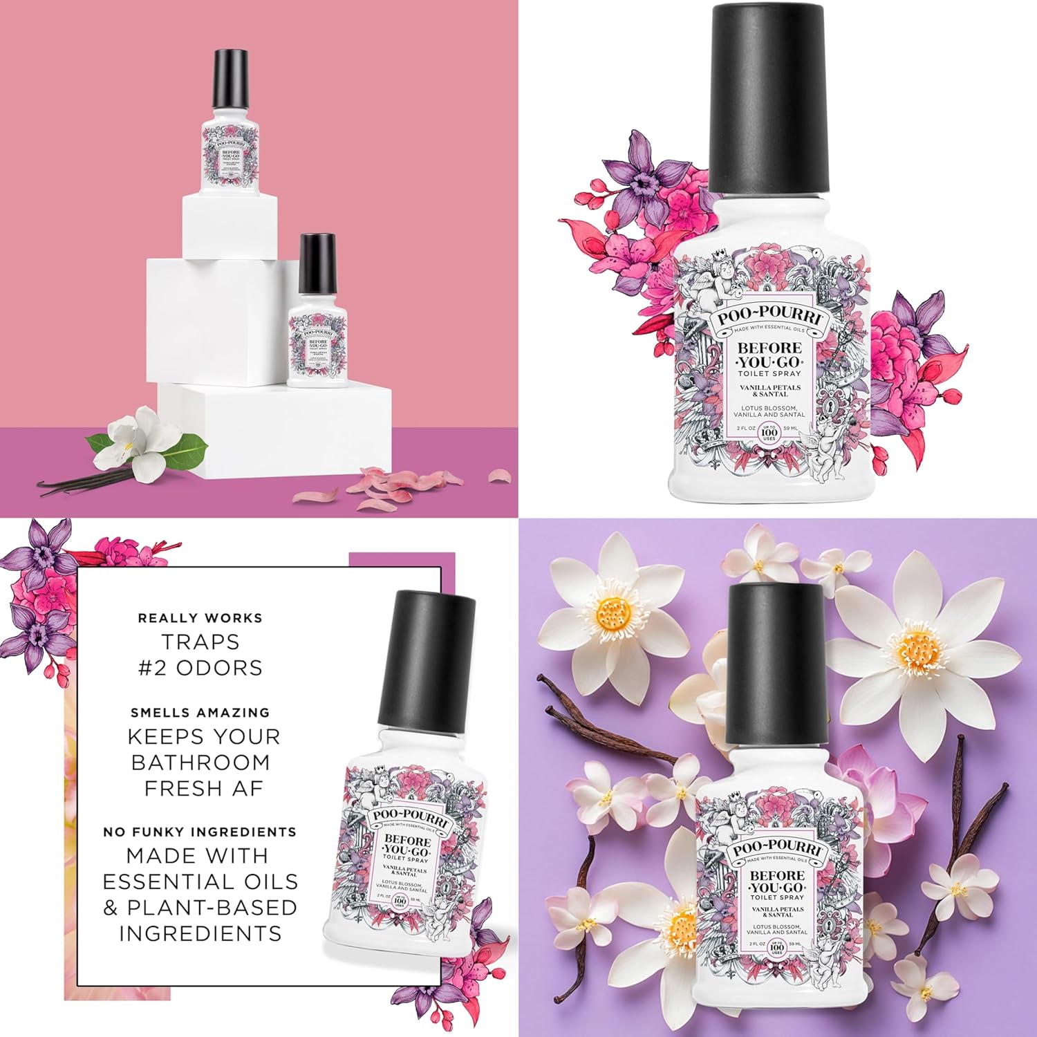 Poo-Pourri Vanilla Petals Santal 2 Ounce Toilet Spray Set