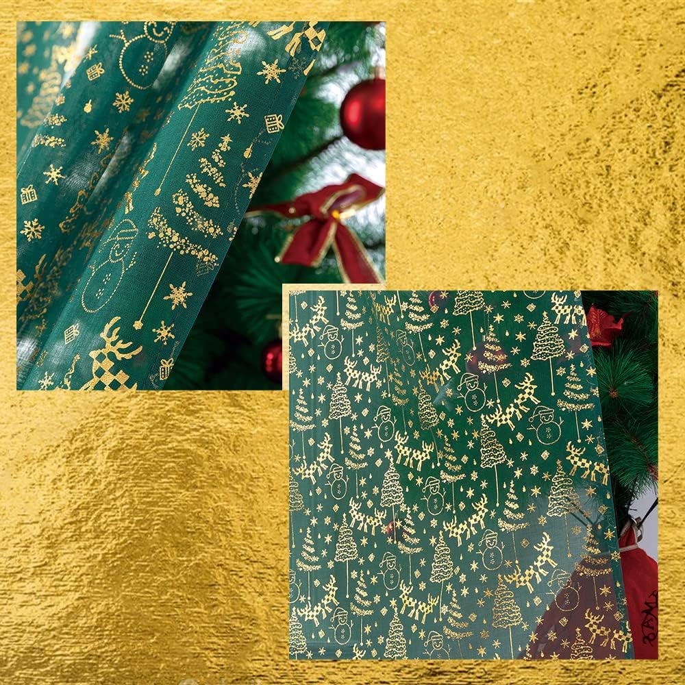 XTMYI Green Cafe Curtains Gold Glitter Window Treatment