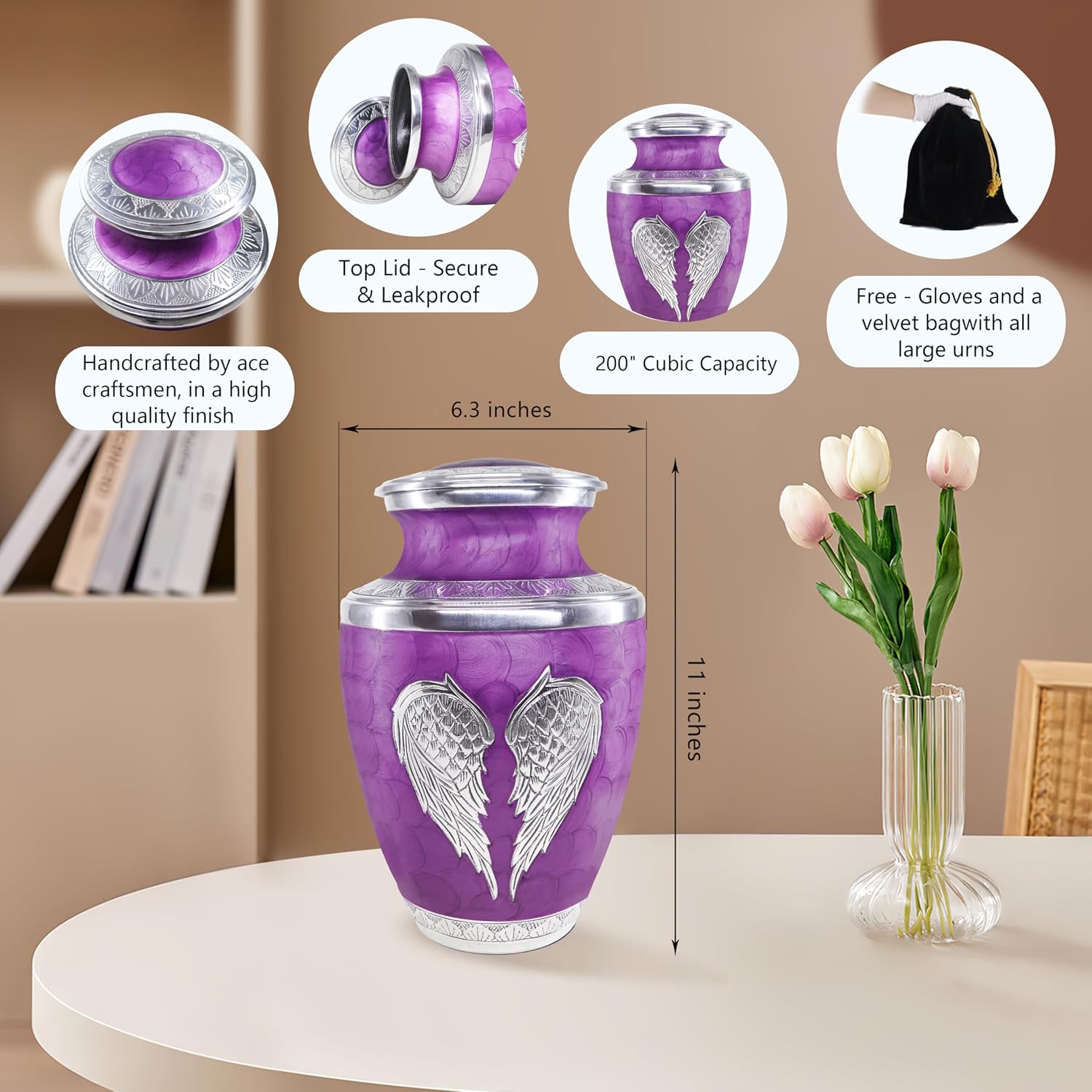 Purple Wings of Love Cremation Urn - Large Silver Engraved