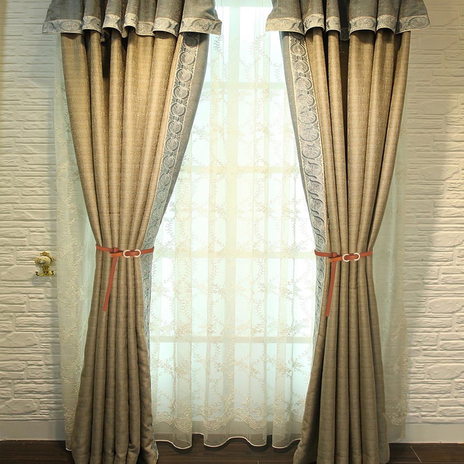 4 pcs Leather Curtain Holdbacks with Metal Buckle