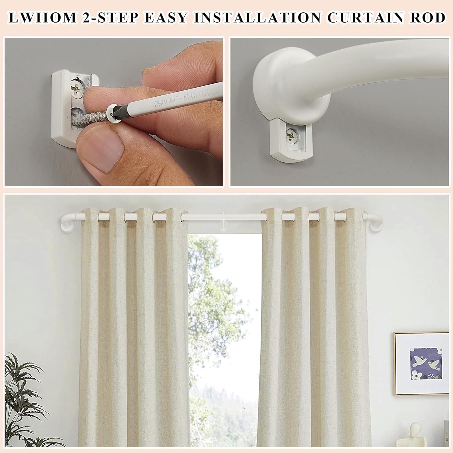 Matte White Curtain Rods 28-48 Inches Single Rod