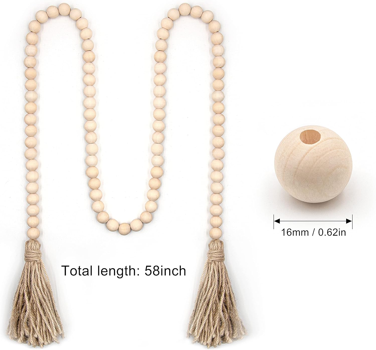 LSKYTOP 58 Inches Wood Bead Garland with Tassel