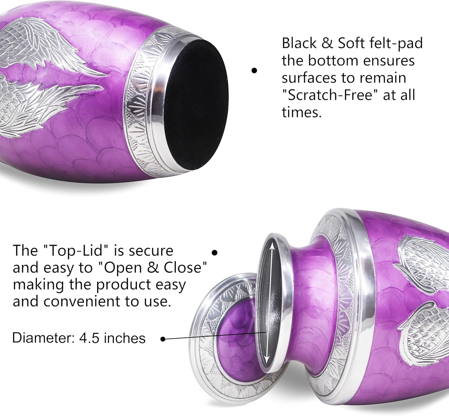 Purple Wings of Love Cremation Urn - Large Silver Engraved