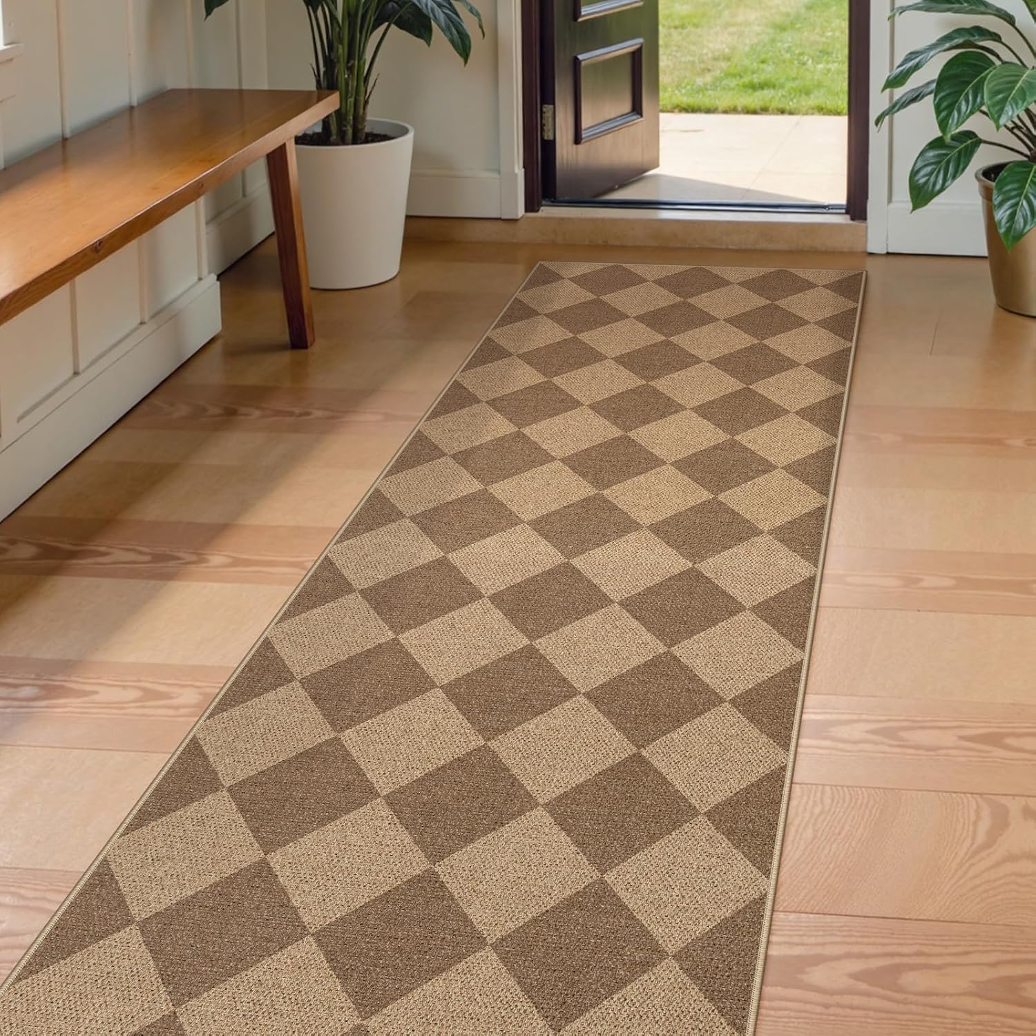 Lahome Checkered Jute Inspired Rug 2x8 Entry Hallway Non Slip Washable