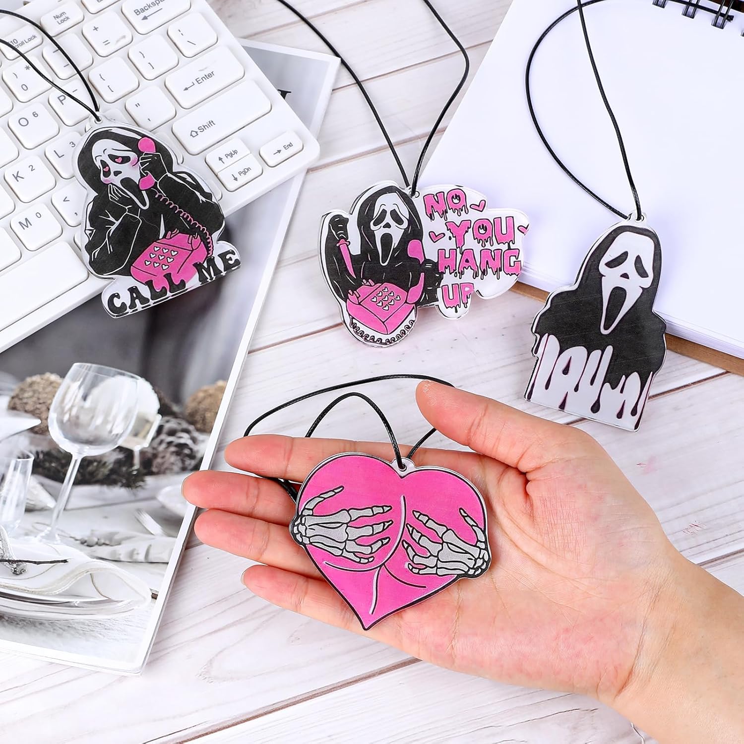 Jeffdad 5 Pcs Pink Ghost Car Hanging Ornaments